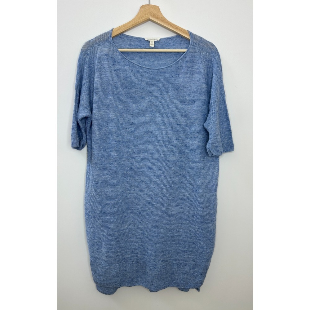 Eileen Fisher 100% Linen Open Knit Semi Sheer Longline Tunic Top Split Hem M - Picture 2 of 15